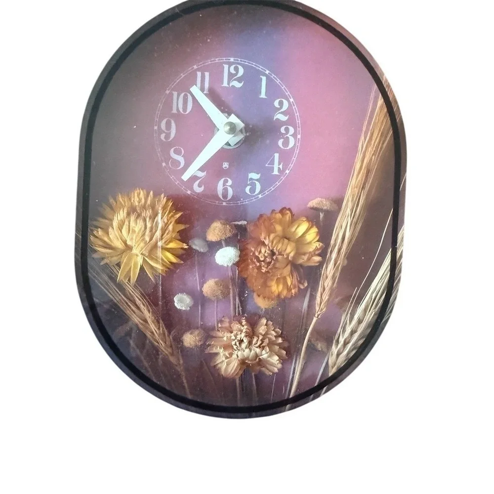 Art Unlimited Vintage Shadow Box Wall Clock Dried Flower Rustic 11x14 MCM rustic